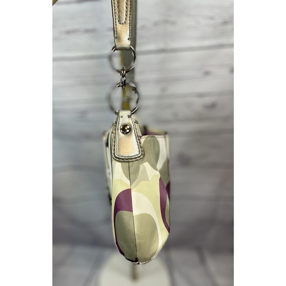 Coach Soho Signature Scarf Print Small Shoulder Bag Purple Silver Satin Handbag - Picture 5 of 13